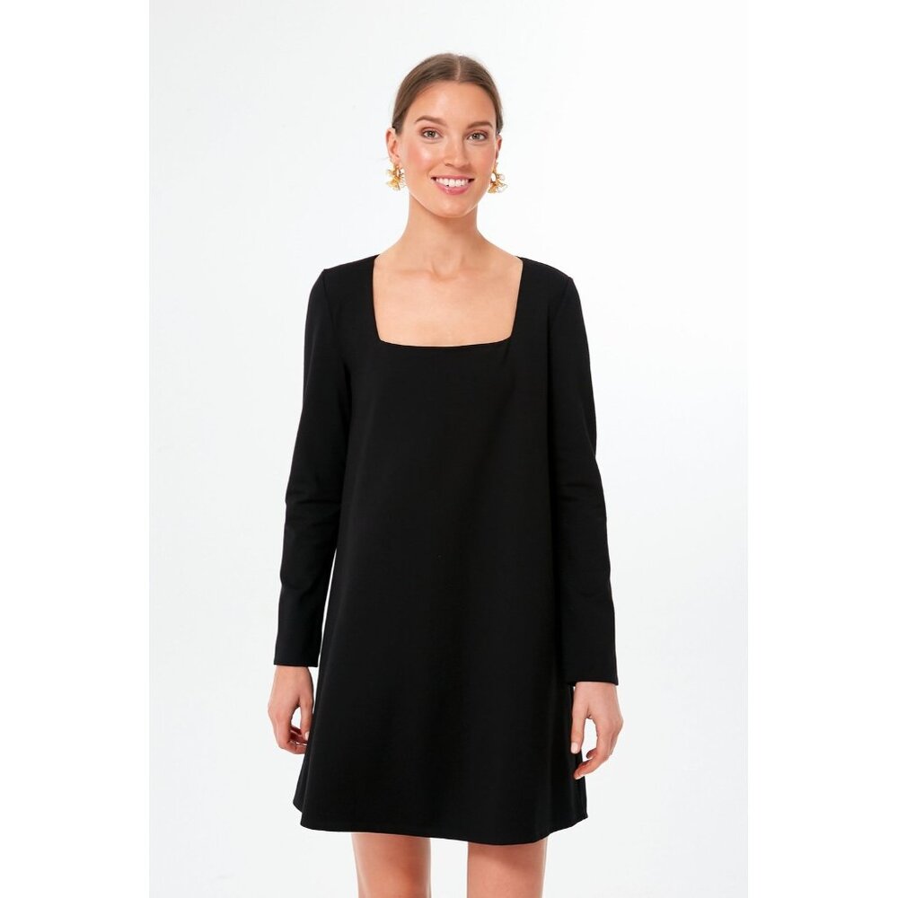 Tuckernuck Black Long Sleeve Middleton Dress sz M Mini Shift A-Line Square Neck
